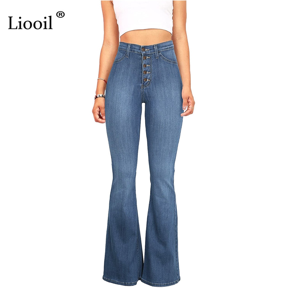 Liooil Blue Skinny Button  ÷ û Streetwear    ÷  Bell Bottoms Jean Pants